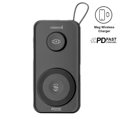 ROTTERDAM - @memorii(R) 10,000mAh Universal Wireless Powerbank with inbuilt cables - Black