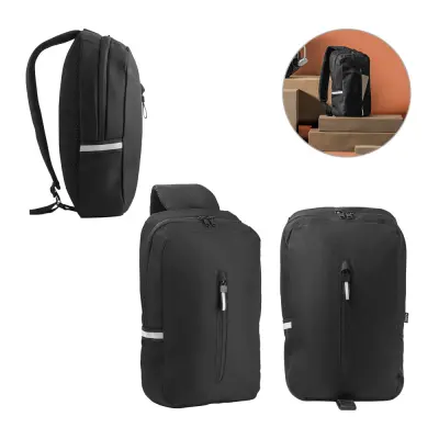 DELFOS. 300D recycled polyester and 600D recycled polyester single strap backpack, with 210D recycled polyester lining