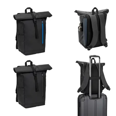 OSASCO BPACK. Roll top backpack with a zip system design that allows the top to be rolled up to fit the volume of the backpack, made from 600D recycled polyester