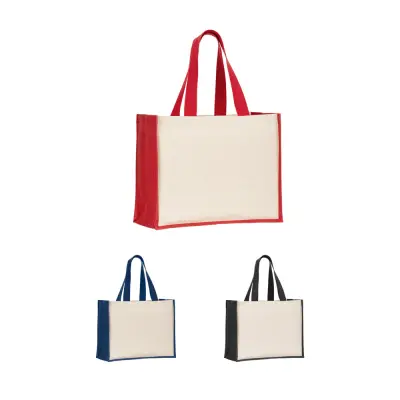 HELSINQUE COLOUR. Canvas bag (320 g/m²), with bottom and sides in laminated jute (350 g/m²) in colors