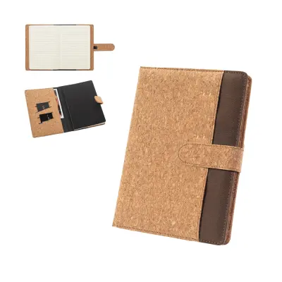 FIELDING. A5 folder in cork and recycled polyester (100% rPET) with removable notepad