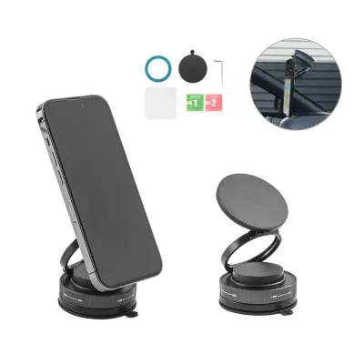 KEPLER. Magnetic mobile phone holder with vacuum attachment system for smooth and non-smooth surfaces (360º rotation)