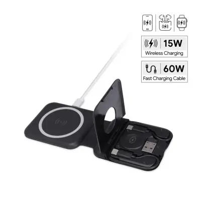 TURIN - @memorii Foldable 2-in-1 Wireless Charger and Multicable Set - Black
