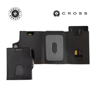 CROSS Soft Grain Leather 6CC Trifold Compact Wallet - Black
