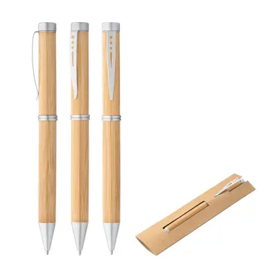 LAKE. Bamboo ball pen with twist mechanism and metal clip