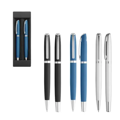 RE-LANDO-SET. Roller and ball pen set with recycled aluminium (100% rAL) body