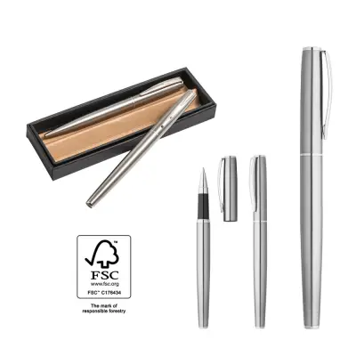 ELLA. Roller and ballpoint pen set with stainless steel body (53% rSS) with clip