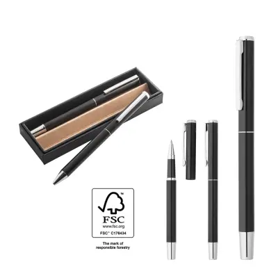 LEAH. Roller and ballpoint pen set in aluminium 94% rAL) with clip