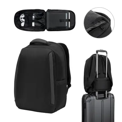 YANGON BPACK. Anti-theft backpack, in twill with water-repellent coating and high-density 600D recycled polyester, for 17'3" laptop