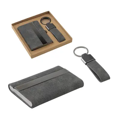 VAUGHN. Set consisting of a card holder and a key holder, both made of metal and recycled polyester (30% rPET)