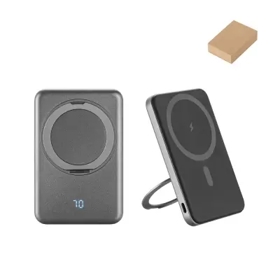 WARSHEL 5. 5'000 mAh magnetic power bank with 15W superfast wireless charger in recycled ABS (100% rABS) with stand