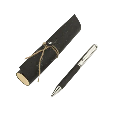 KORU - eco-neutral Metal Pen with Recycled Leather Barrel - Black