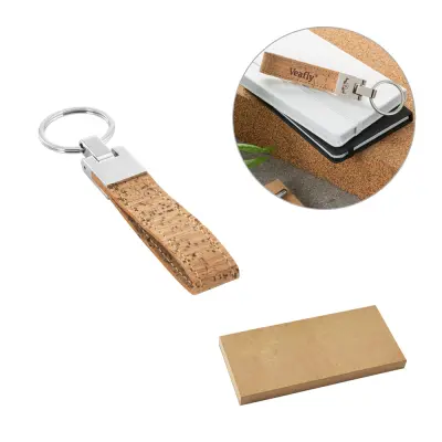 CORKS. Cork and metal keyring