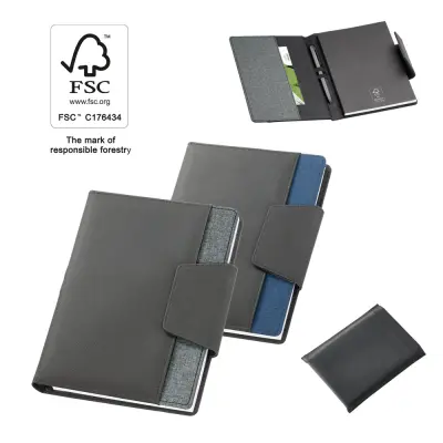 RUSSEL. PU and polyester fabric cover with A5 notebook with plain pages