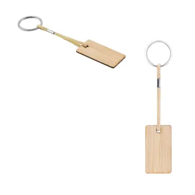 HOPPS. Rectangular bamboo keyring with PET cord