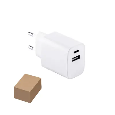 WEGENER. Power adapter with USB-A port 18W and USB-C 20W in recycled ABS (100% rABS)