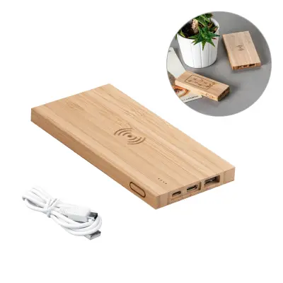 FITCH. Power bank 5.000 mAh with 5W wireless charger in bamboo