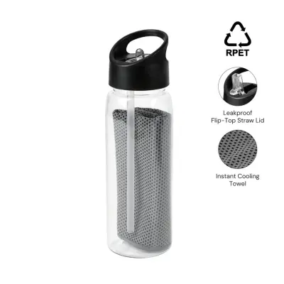 DEVON - Giftology RPET Cooling Towel in RPET Bottle 800 ml - Black