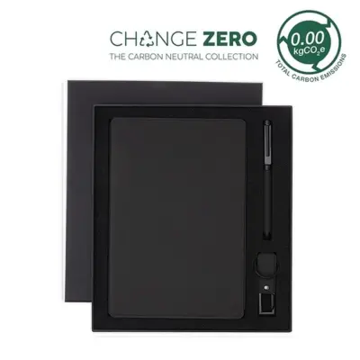 LENZEN - CHANGE ZERO Sustainable Gift Set with Refillable Notebook, Pen & USB Keychain - Black