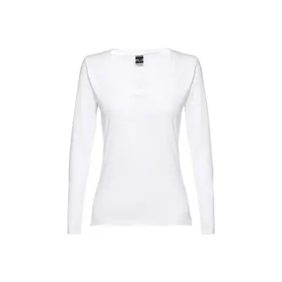 THC BUCHAREST WOMEN WH II. Long-sleeved scoop neck fitted T-shirt for women. 100% carded cotton. White