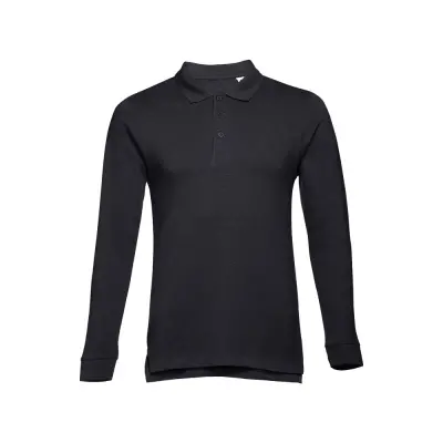THC BERN II. Men's long-sleeved 100% cotton piqué polo shirt with removable label