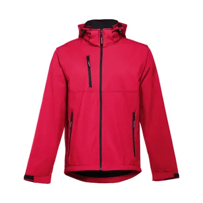 THC ZAGREB II. Men's softshell jacket with detachable hood and rounded back hem
