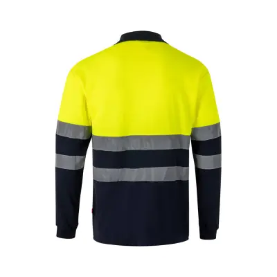VL PLUTO LARGE. Two-tone piqué polo shirt (150g/m²) with long sleeves, in cotton (55%) and polyester (45%)