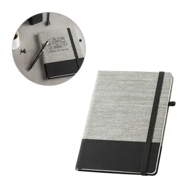 ROUSSEAU. A5 notepad in straw fibre and cotton canvas with lined pages