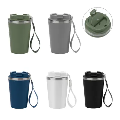 SPITZ. Stainless steel travel mug (90% recycled) with PP outer wall and matte finish 440 mL