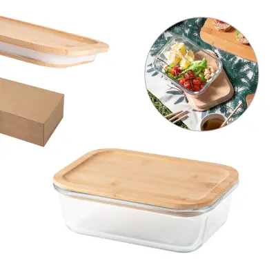 PORTOBELLO. Lunch Box. Hermetic box in borosilicate glass and bamboo lid 1000 mL