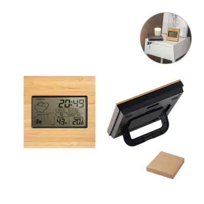 BROMLEY. Desktop weather station with LCD screen in ABS and bamboo