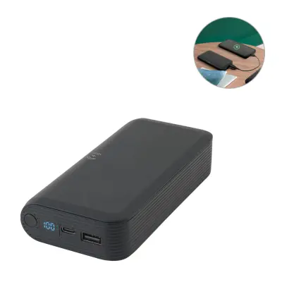 BECKER 20. 20.000 mAh power bank in recycled ABS (100% rABS) with 15W superfast wireless charger
