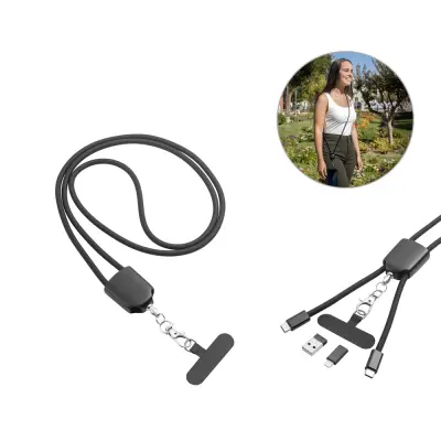 ZEWAIL. Lanyard with included smartphone holder, USB-C cable and various adapters in recycled ABS and recycled TPE