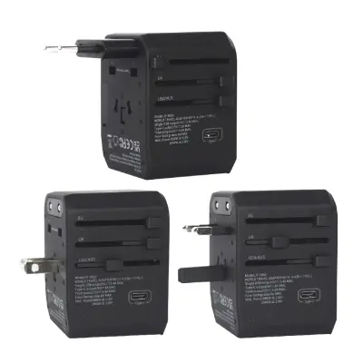 LIGHT UP LOGO TYPE-C + 4 USB PORT UNIVERSAL TRAVEL ADAPTER