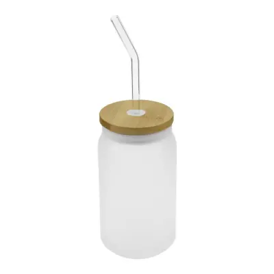 Glass Bottle with Straw and Bamboo Lid