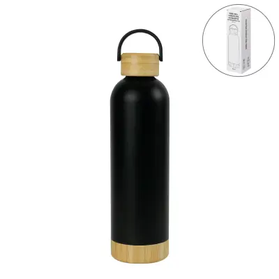 Double Wall SS Bottles with Bamboo Base & Lid 750 ml