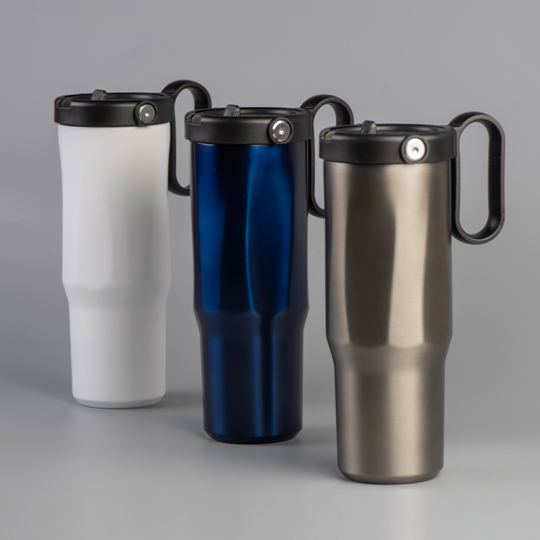 EXPLORER Powder Coating Versatile 900ml Recycled Stainless Steel Mug with Straw