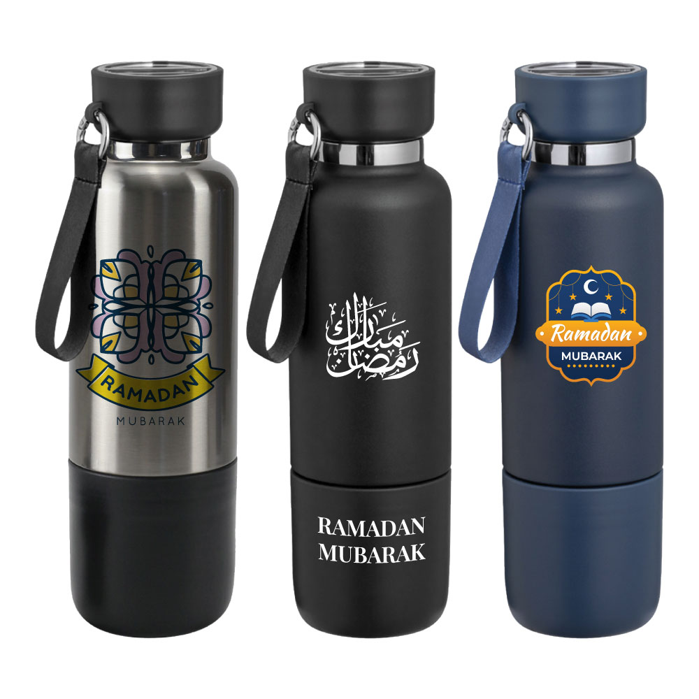 Multi-function SS Bottles, Double Wall, Base Cup, Lanyard, 500ml - Ramadan Gifts