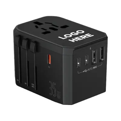 UNIVERSAL TRAVEL ADAPTER LIGHT UP LOGO