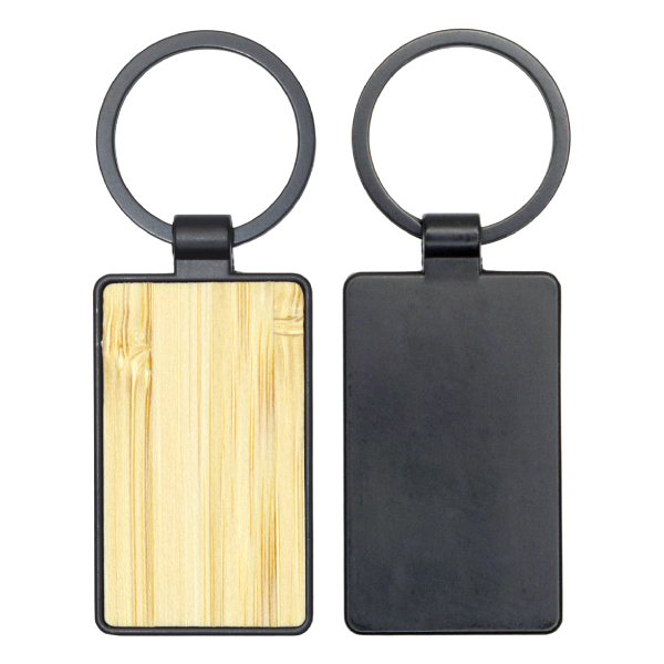 BAMBOO WOOD METAL KEYCHAIN