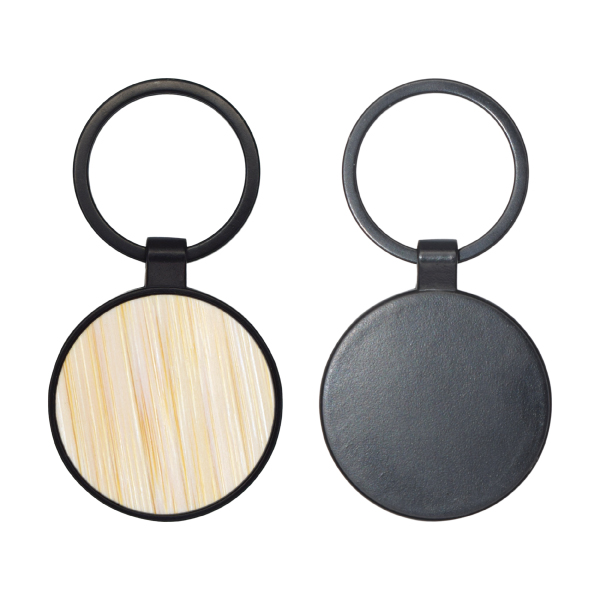 BAMBOO WOOD METAL KEYCHAIN ROUND