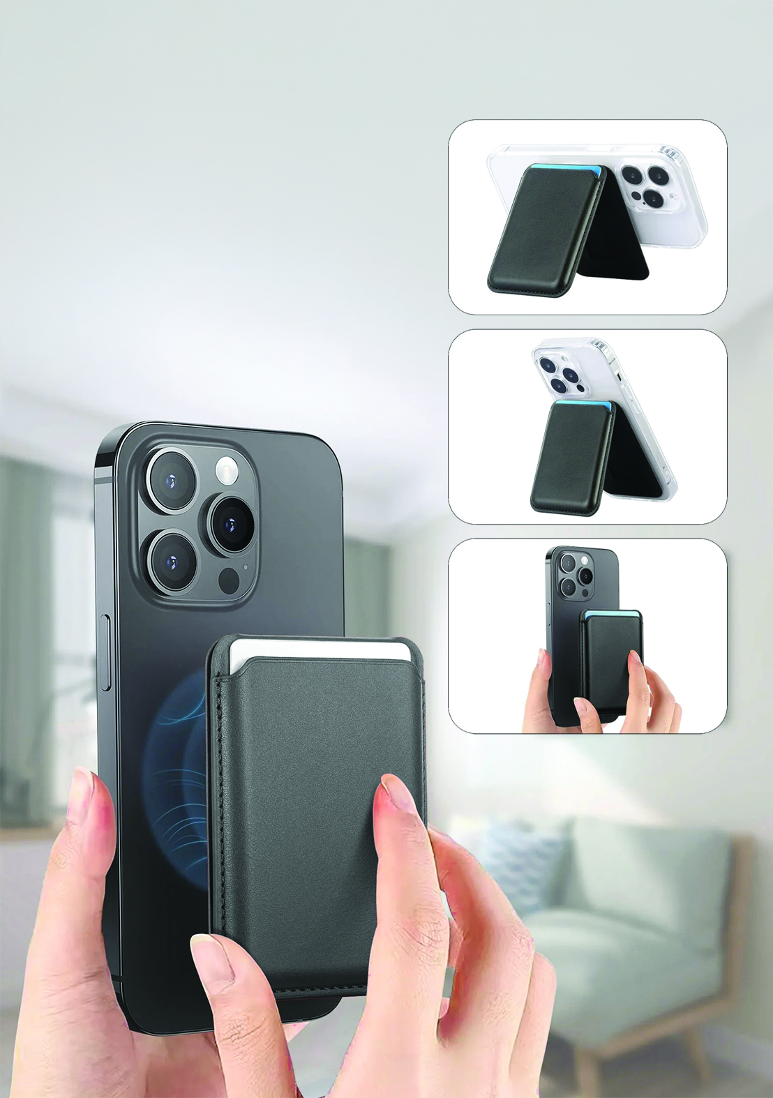 Magnetic phone wallet stand