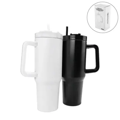 Tumblers with Handle and Straw in Stainless Steel 1200ml