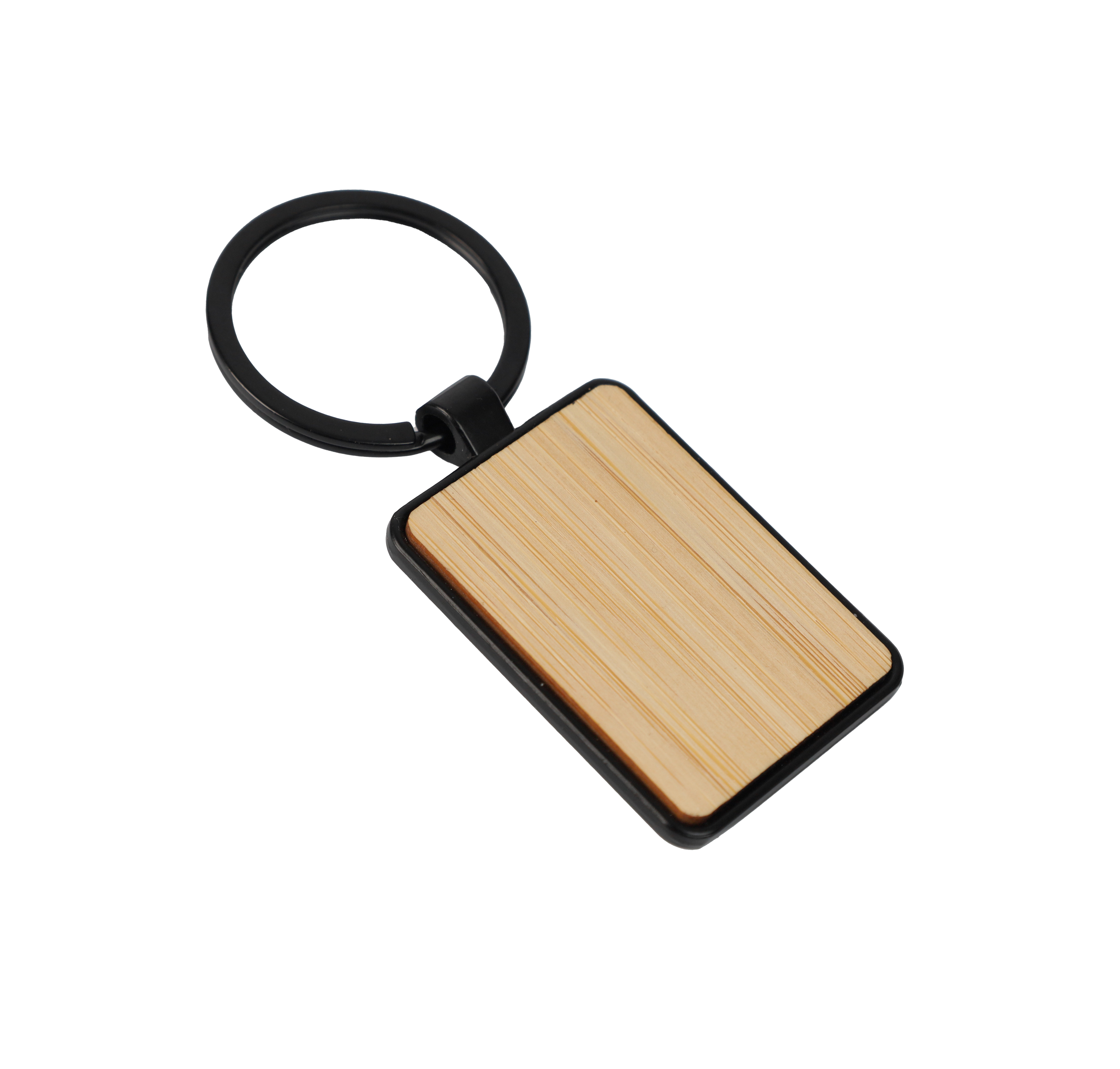 Trinket - Rectangle Bamboo+Metal Keychain
