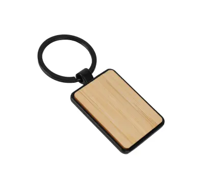 Trinket - Rectangle Bamboo+Metal Keychain