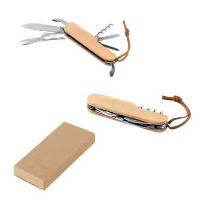 RYKER. Multifunctional bamboo and stainless steel pocket knife with PU handle
